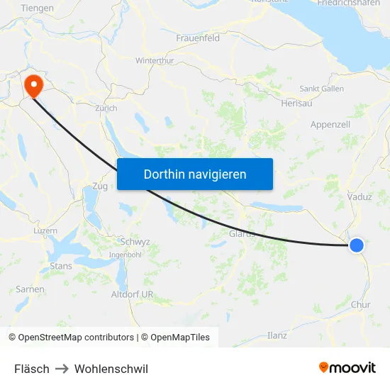 Fläsch to Wohlenschwil map