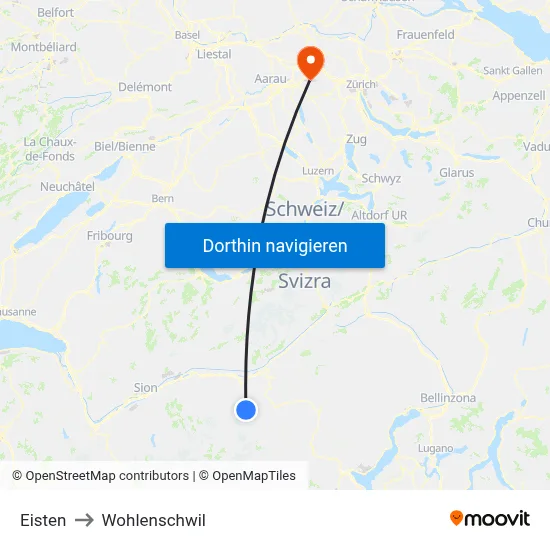 Eisten to Wohlenschwil map