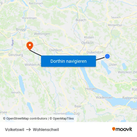 Volketswil to Wohlenschwil map
