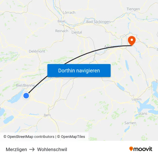 Merzligen to Wohlenschwil map