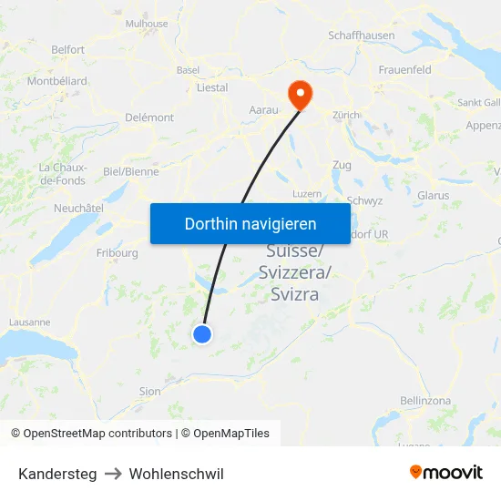 Kandersteg to Wohlenschwil map