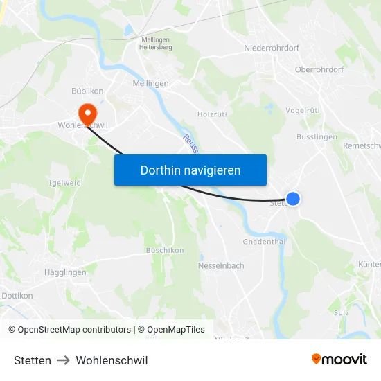 Stetten to Wohlenschwil map