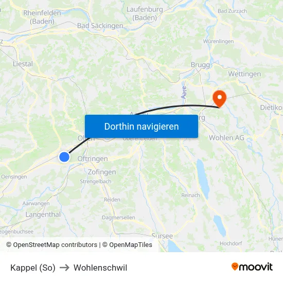 Kappel (So) to Wohlenschwil map