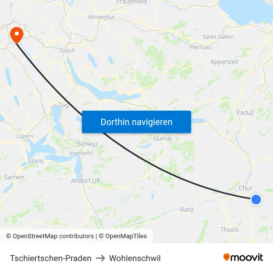 Tschiertschen-Praden to Wohlenschwil map