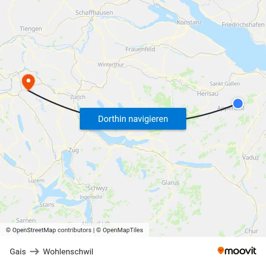 Gais to Wohlenschwil map
