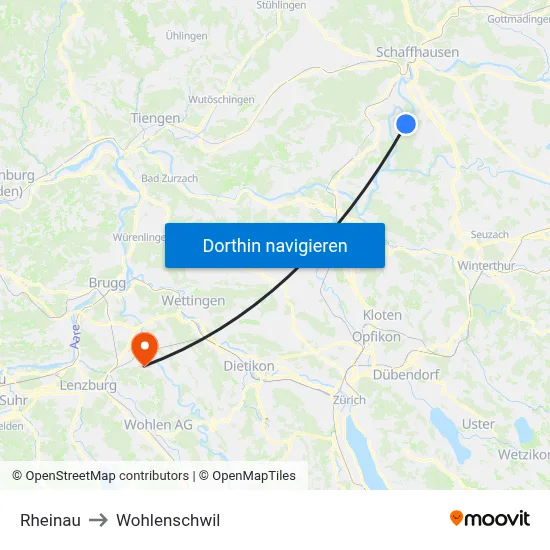 Rheinau to Wohlenschwil map