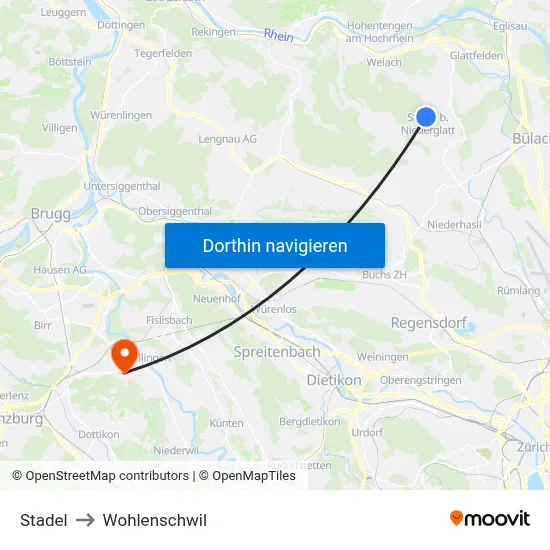 Stadel to Wohlenschwil map