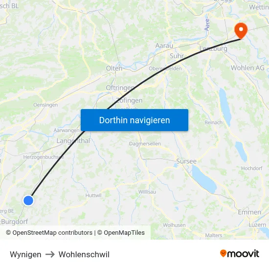 Wynigen to Wohlenschwil map