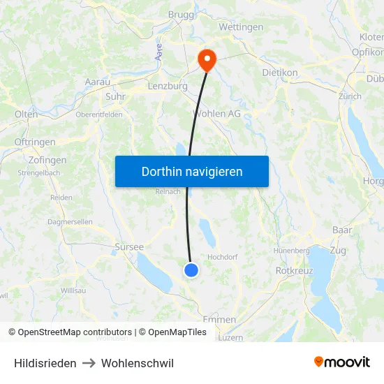 Hildisrieden to Wohlenschwil map