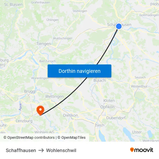 Schaffhausen to Wohlenschwil map