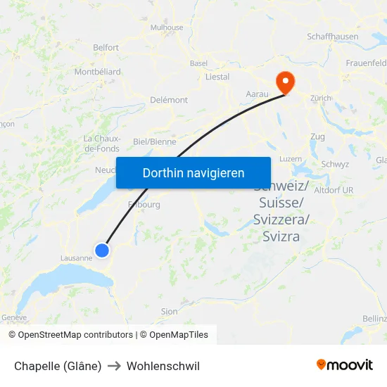 Chapelle (Glâne) to Wohlenschwil map