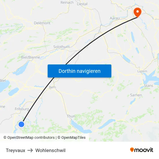 Treyvaux to Wohlenschwil map
