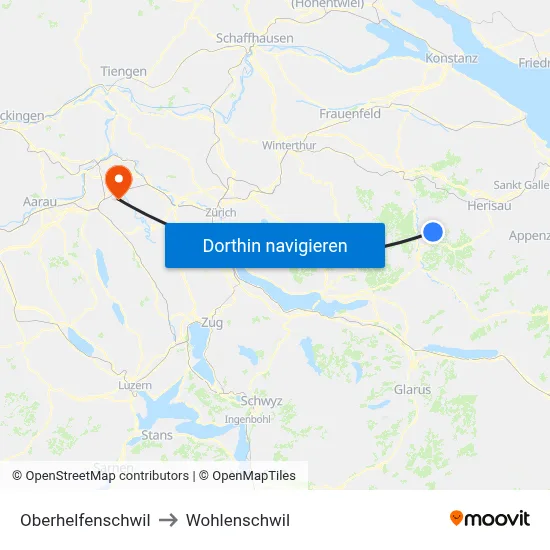 Oberhelfenschwil to Wohlenschwil map