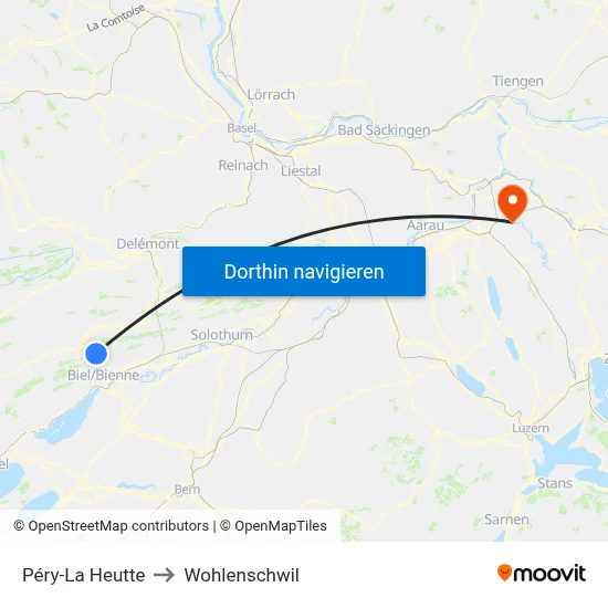 Péry-La Heutte to Wohlenschwil map