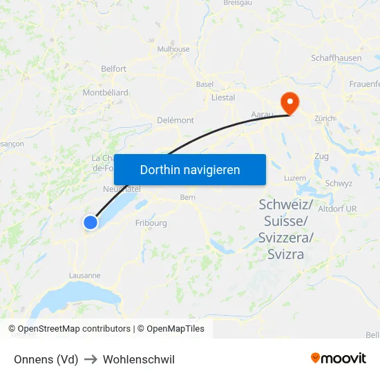 Onnens (Vd) to Wohlenschwil map
