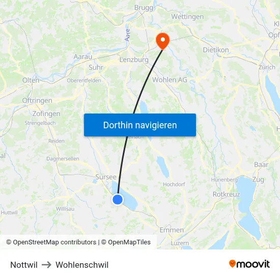 Nottwil to Wohlenschwil map