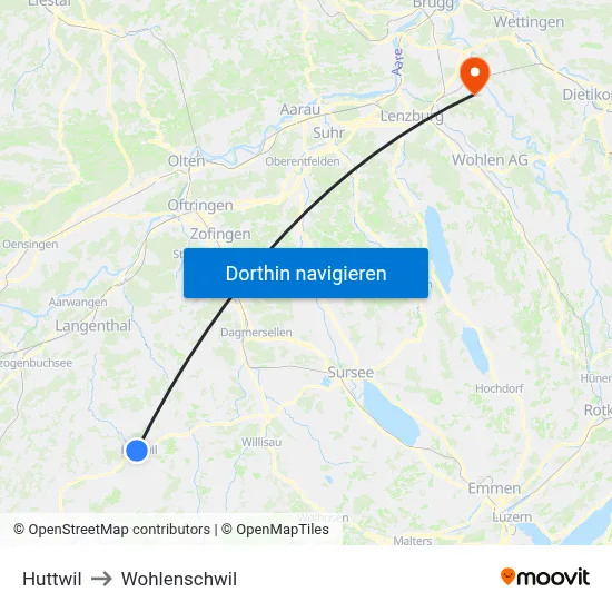 Huttwil to Wohlenschwil map