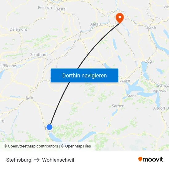 Steffisburg to Wohlenschwil map