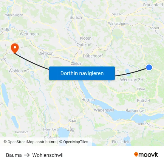 Bauma to Wohlenschwil map