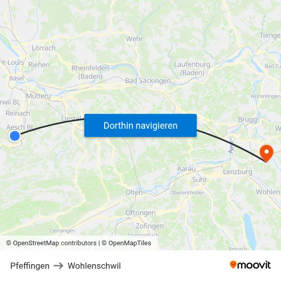 Pfeffingen to Wohlenschwil map