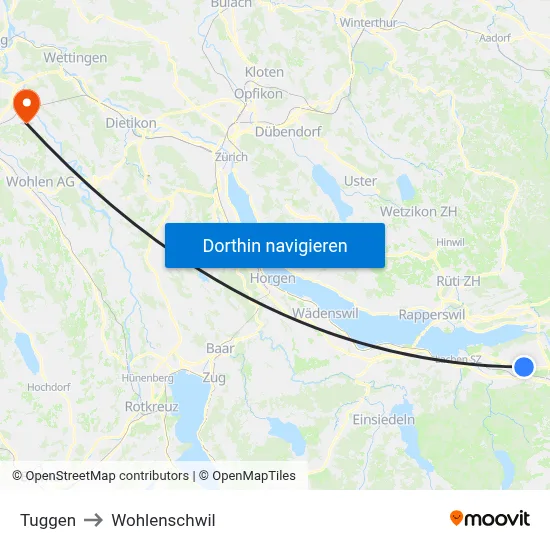Tuggen to Wohlenschwil map