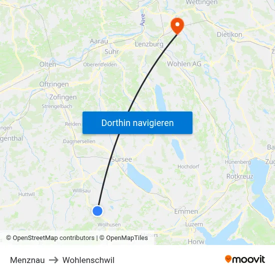 Menznau to Wohlenschwil map