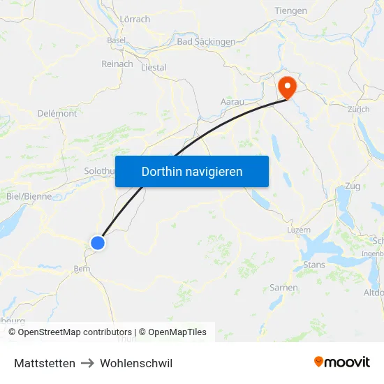 Mattstetten to Wohlenschwil map