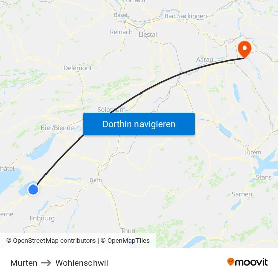 Murten to Wohlenschwil map