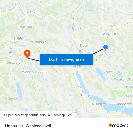 Lindau to Wohlenschwil map