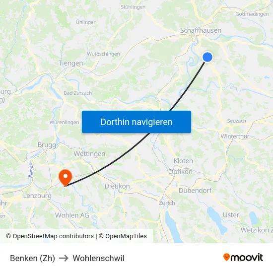 Benken (Zh) to Wohlenschwil map