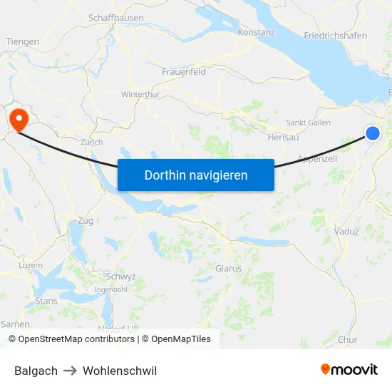 Balgach to Wohlenschwil map