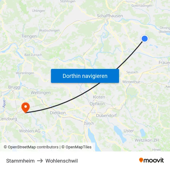 Stammheim to Wohlenschwil map