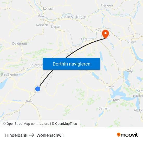 Hindelbank to Wohlenschwil map