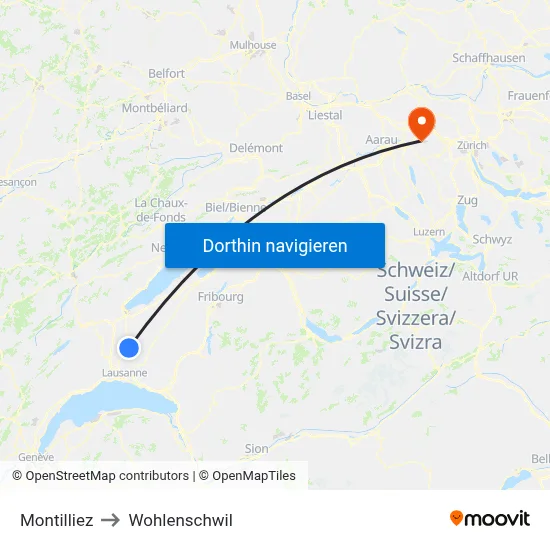 Montilliez to Wohlenschwil map