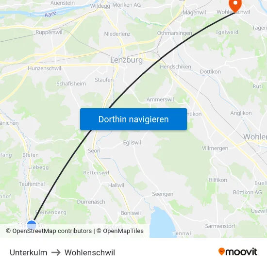 Unterkulm to Wohlenschwil map