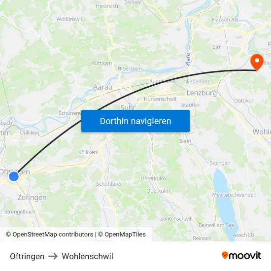 Oftringen to Wohlenschwil map