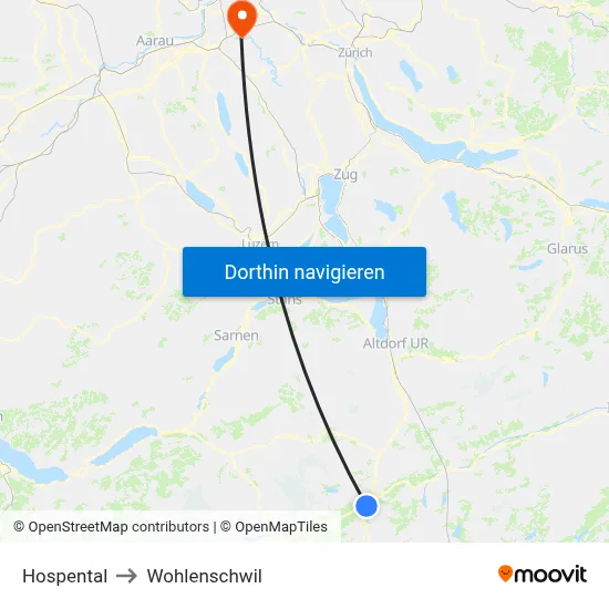Hospental to Wohlenschwil map