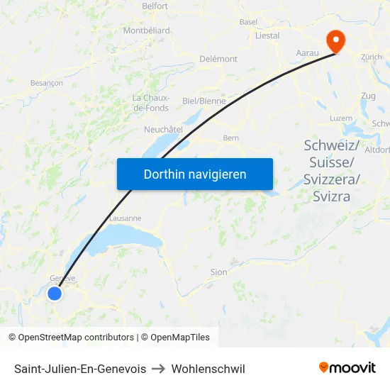 Saint-Julien-En-Genevois to Wohlenschwil map