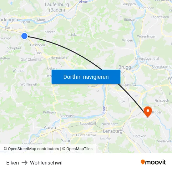 Eiken to Wohlenschwil map