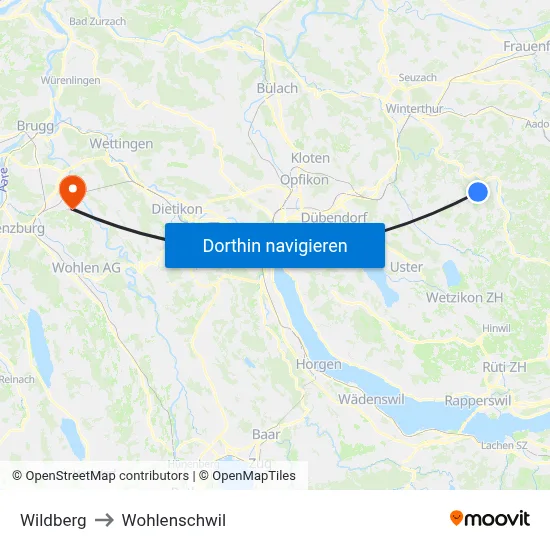 Wildberg to Wohlenschwil map
