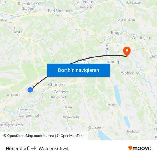 Neuendorf to Wohlenschwil map