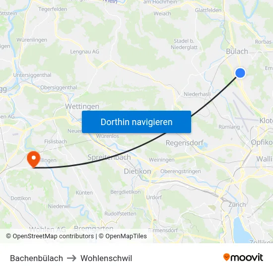 Bachenbülach to Wohlenschwil map