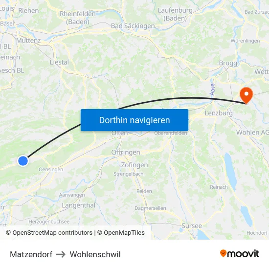 Matzendorf to Wohlenschwil map