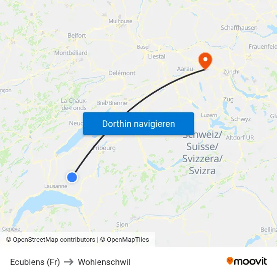 Ecublens (Fr) to Wohlenschwil map
