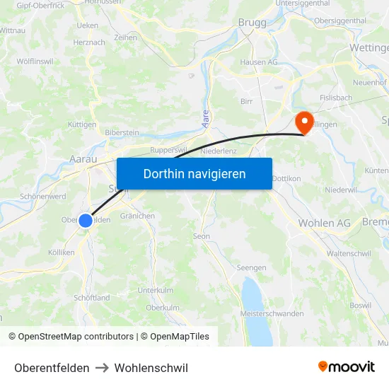 Oberentfelden to Wohlenschwil map