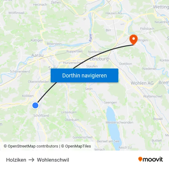Holziken to Wohlenschwil map