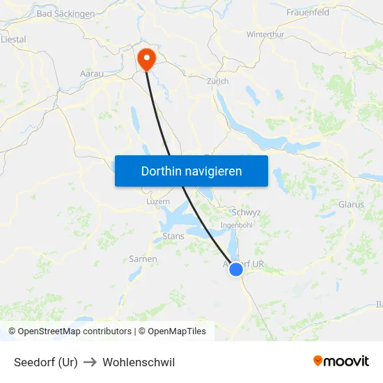 Seedorf (Ur) to Wohlenschwil map
