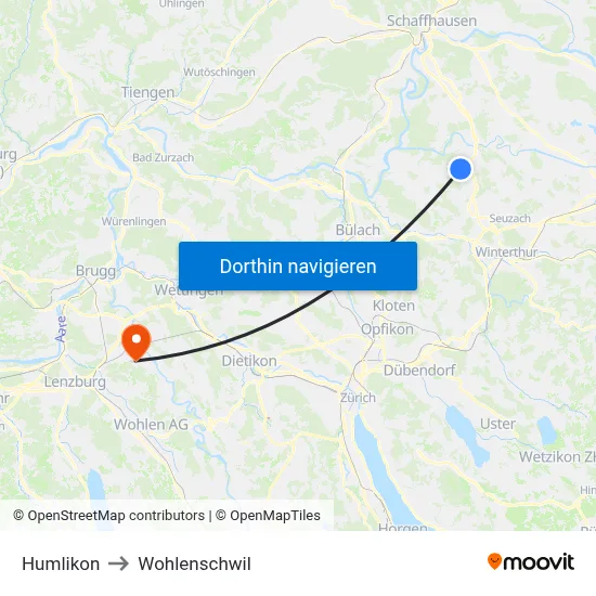 Humlikon to Wohlenschwil map