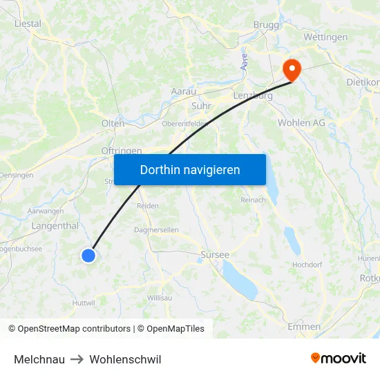 Melchnau to Wohlenschwil map