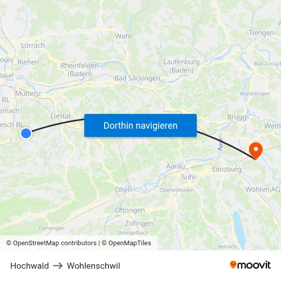 Hochwald to Wohlenschwil map